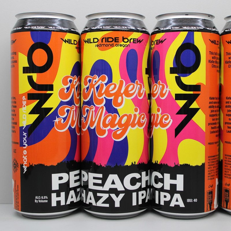 Wild Ride Brew Kiefer Magic Peach Hazy IPA cans