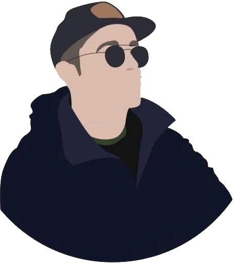 Illustrated portrait of Kiefer in his cap and round sunglasses
