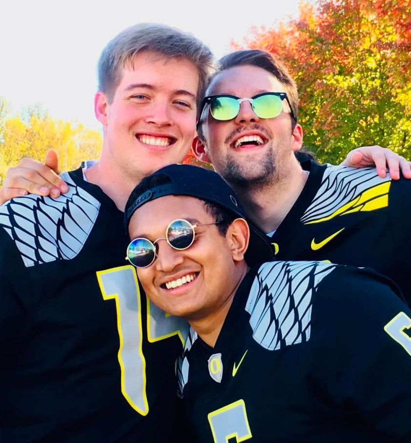 Kiefer with friends in Ducks jerseys